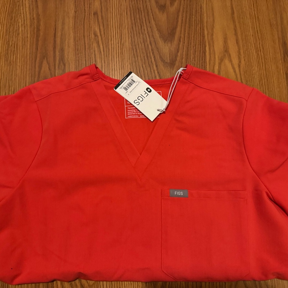 Figs Bright Red V-Neck Scrub Top
